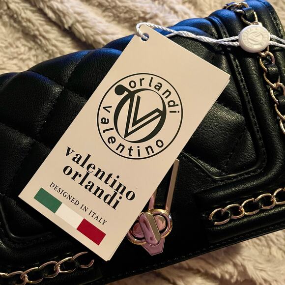 Valentino Orlandi Quilted Crossbody Bag Black Gold Chain New With Tags - Picture 6 of 9